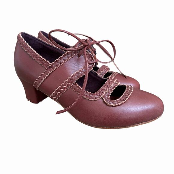 ELF Shoes - Bali Elf Maroon Leather Mary Jane Oxford Heels Size 8.5 NWOB